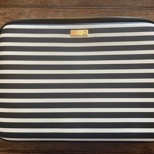 Kate Spade Black and White Striped Laptop Sleeve with Gold Plate